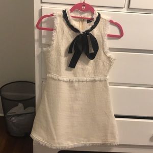 Cream/ White Frayed Dress w/ Black Bow